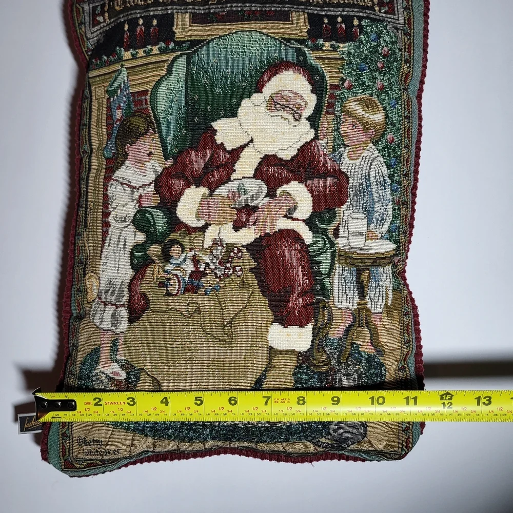 Betty Whitaker Christmas Tapestry Throw Pillow with Sleeping Santa Design